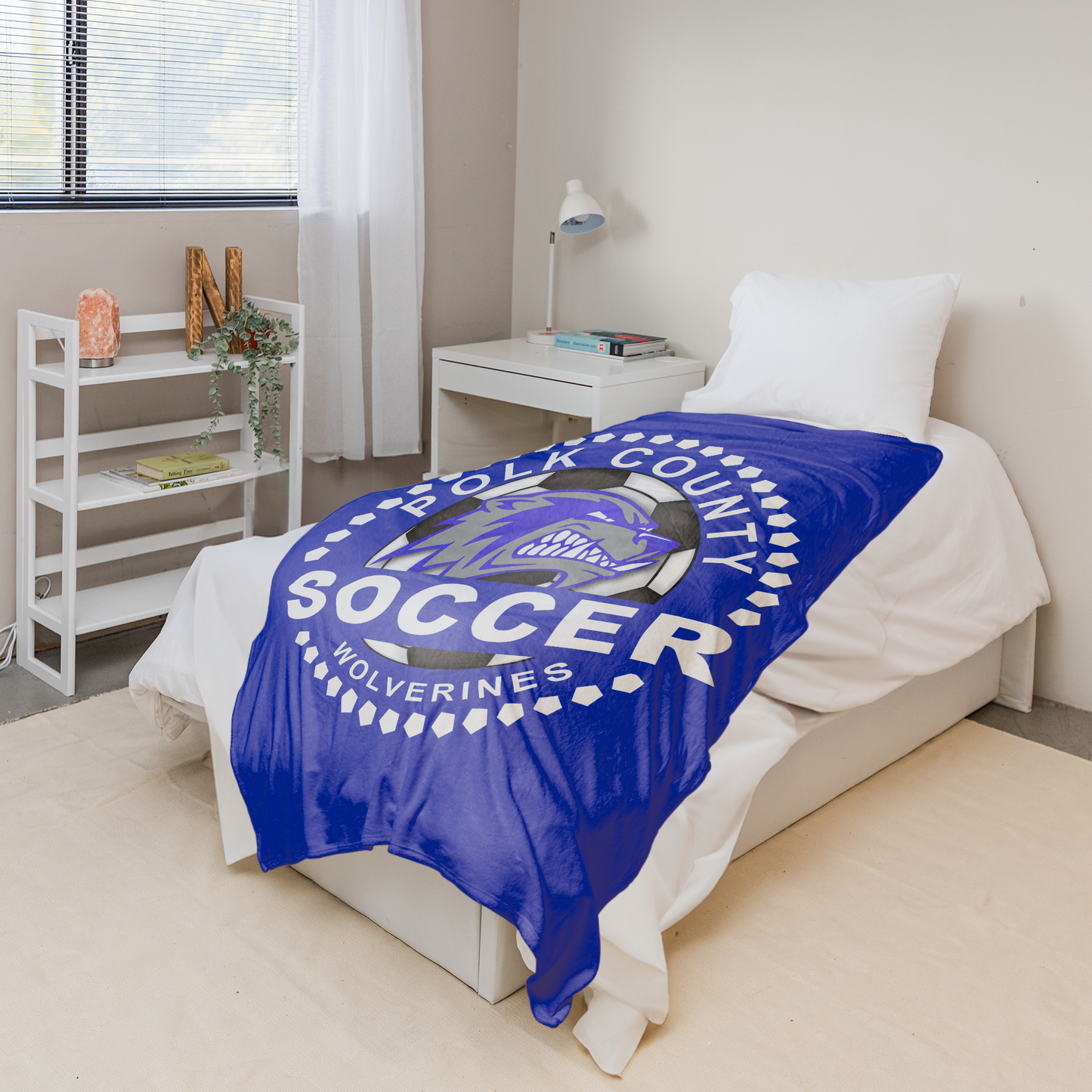 Polk County Wolverines Soccer White Logo 50"x60"Fleece Blanket