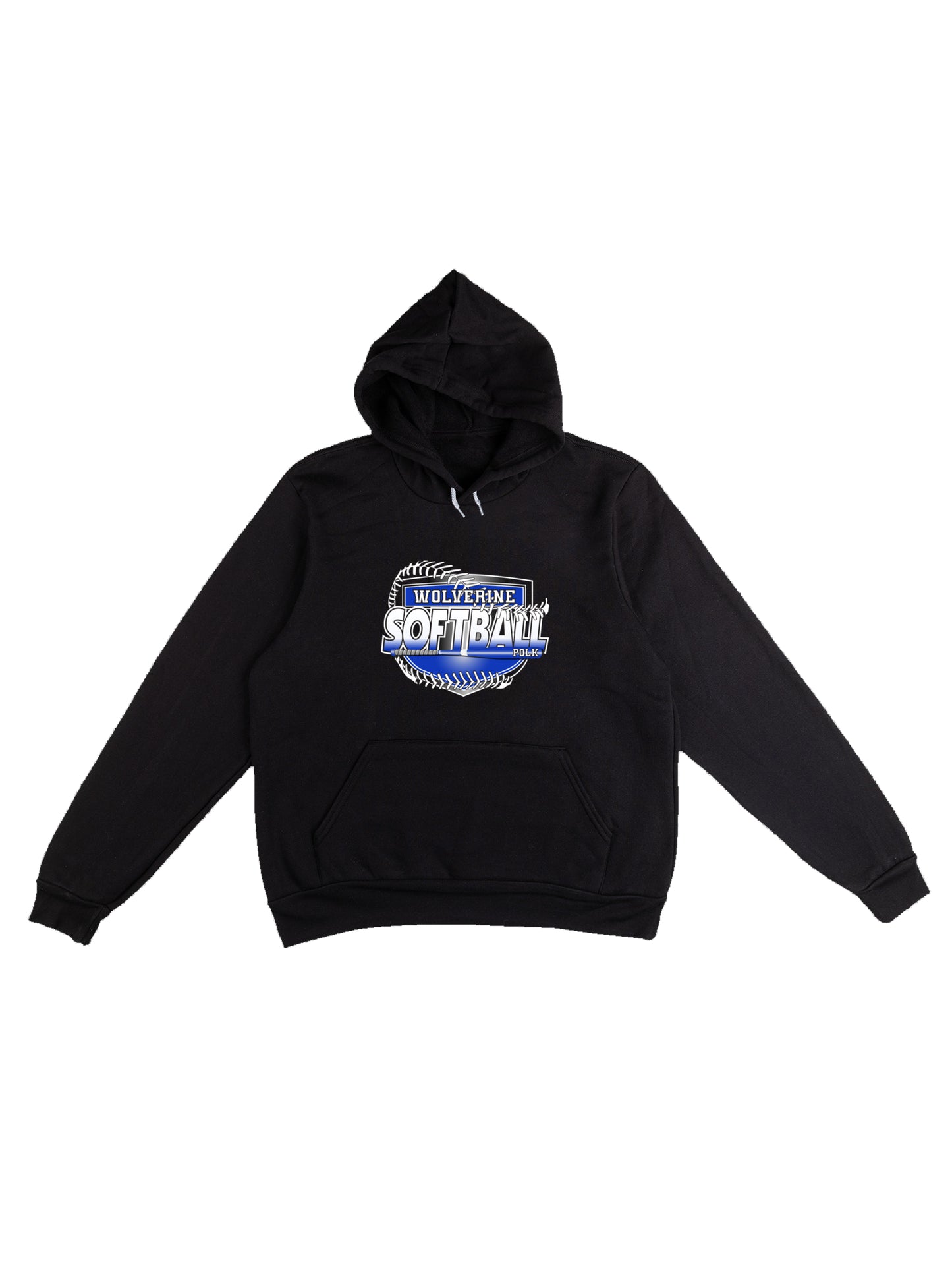 Polk County Wolverines Shield Logo in Black Softball Fleece Pullover Hoodie