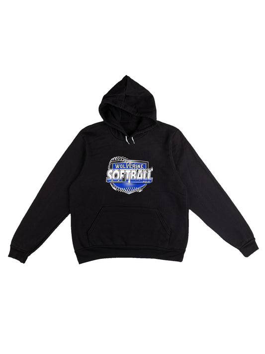 Polk County Wolverines Shield Logo in Black Softball Fleece Pullover Hoodie