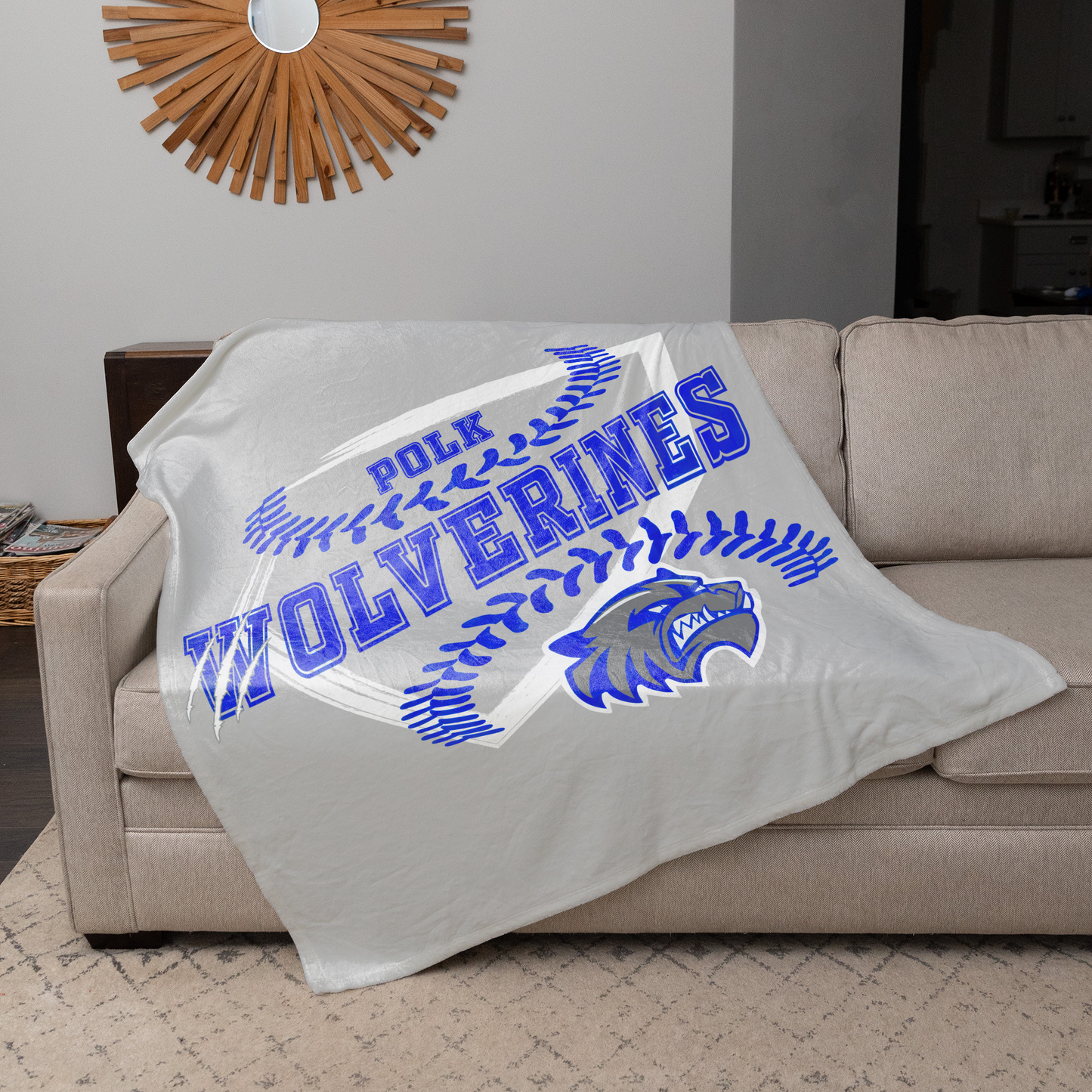 Polk County Schools Wolverines Homeplate Blue Logo 50"x60" Fleece Blanket