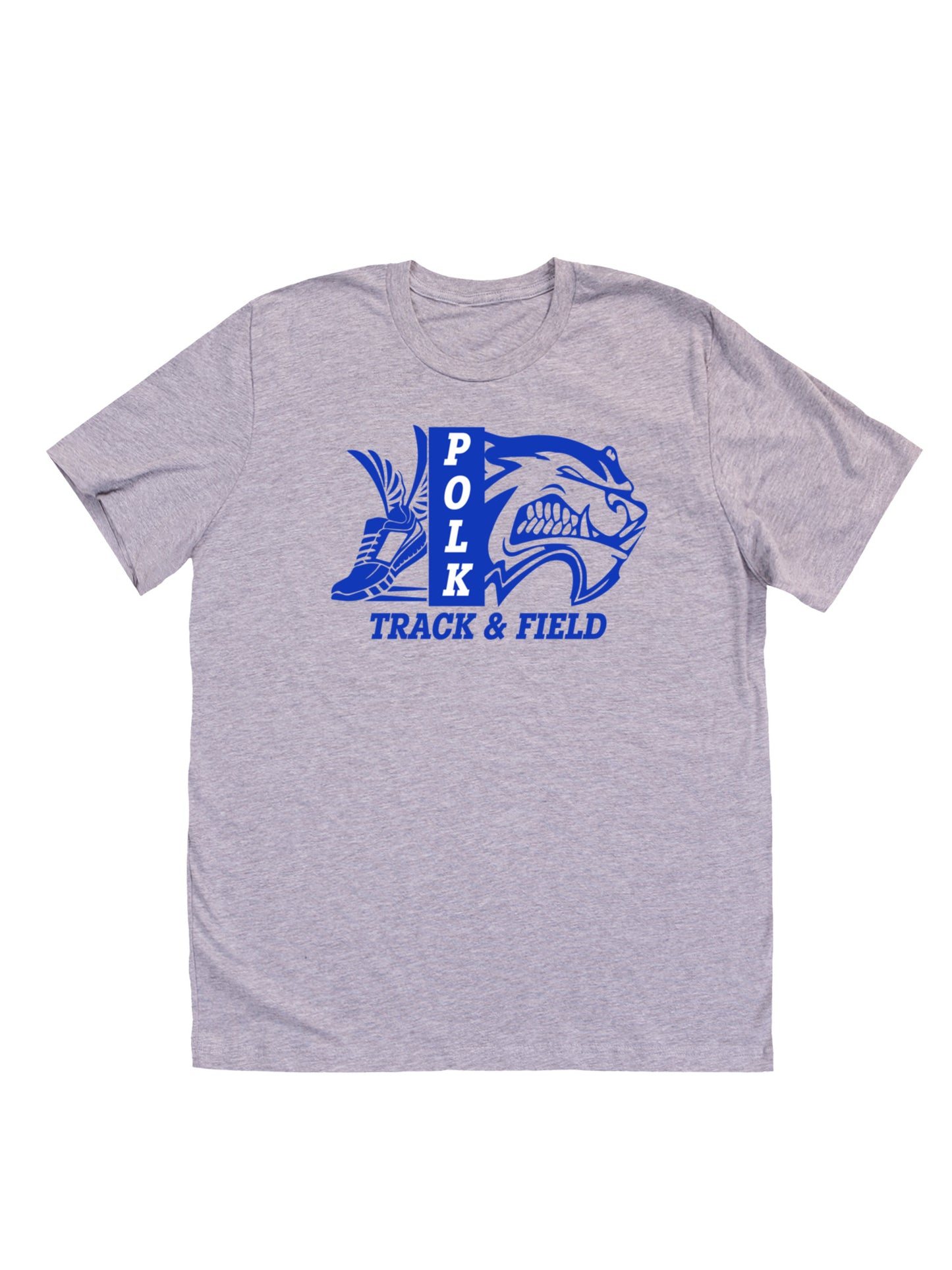 Polk County Track & Field Wolverine Head And Shoe Logo, Blue Short Sleeve T-shirt