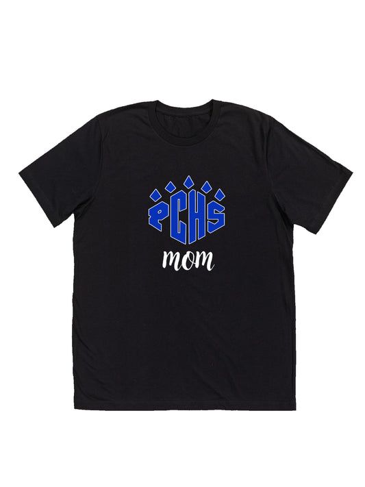 "PCHS Mom" Blue Logo with White Text Short Sleeve T-shirt