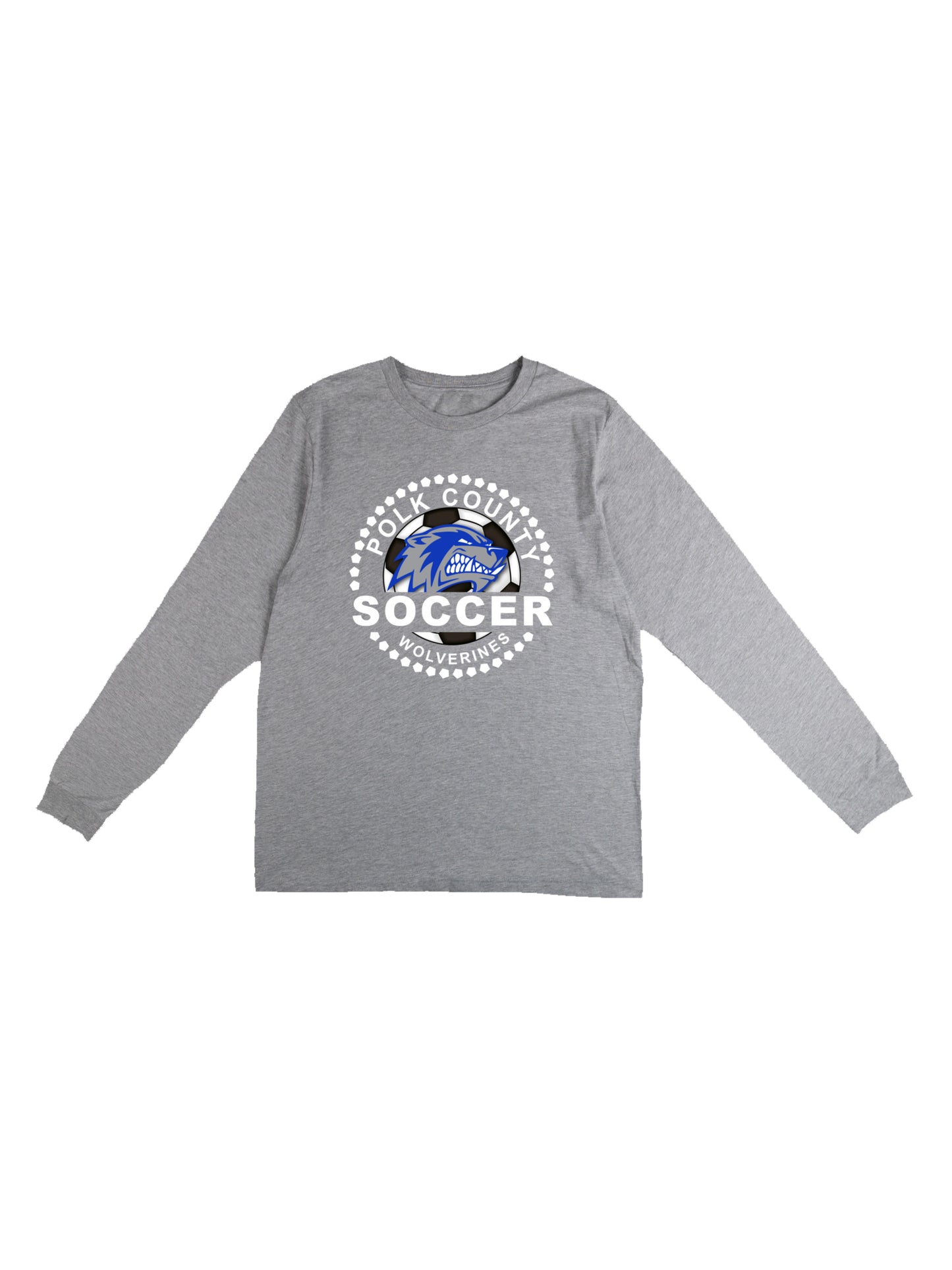 Polk County Wolverines Soccer White Logo Long Sleeve T-shirt
