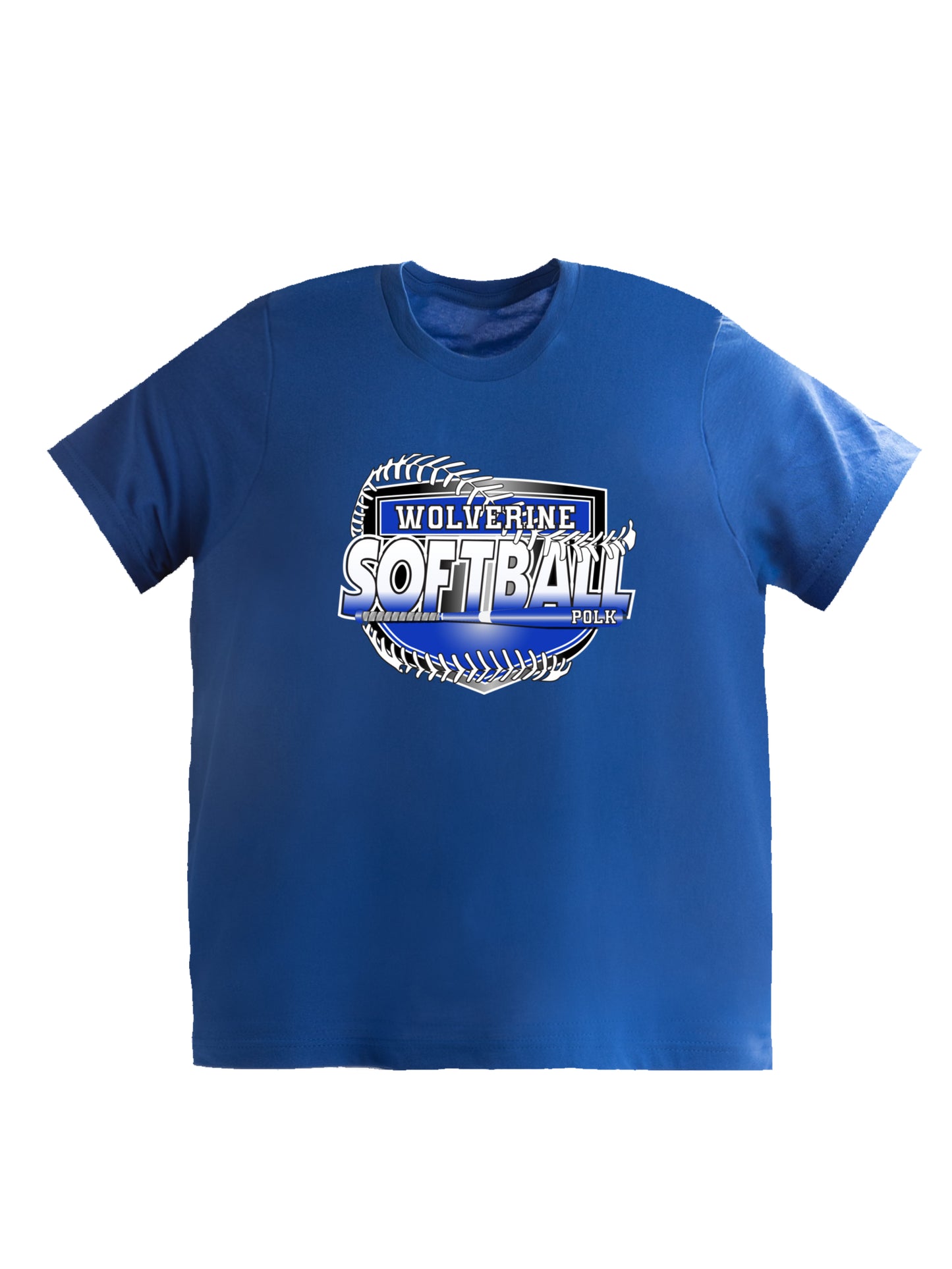 Polk County Wolverines Softball Shield Logo in Black Short Sleeve T-shirt