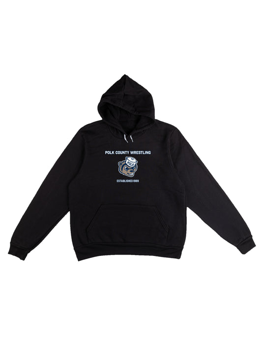 Polk County Wrestling with Mascot Design with Men Sponge Fleece Pullover Hoodie