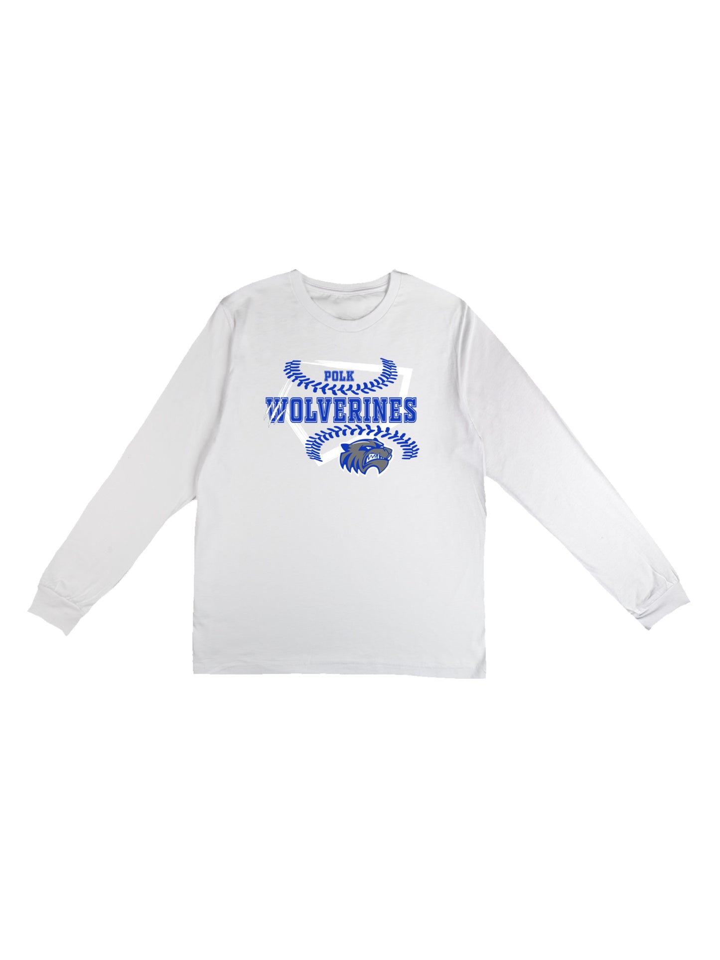 Polk County Schools Wolverines Homeplate Blue Logo Long Sleeve T-shirt