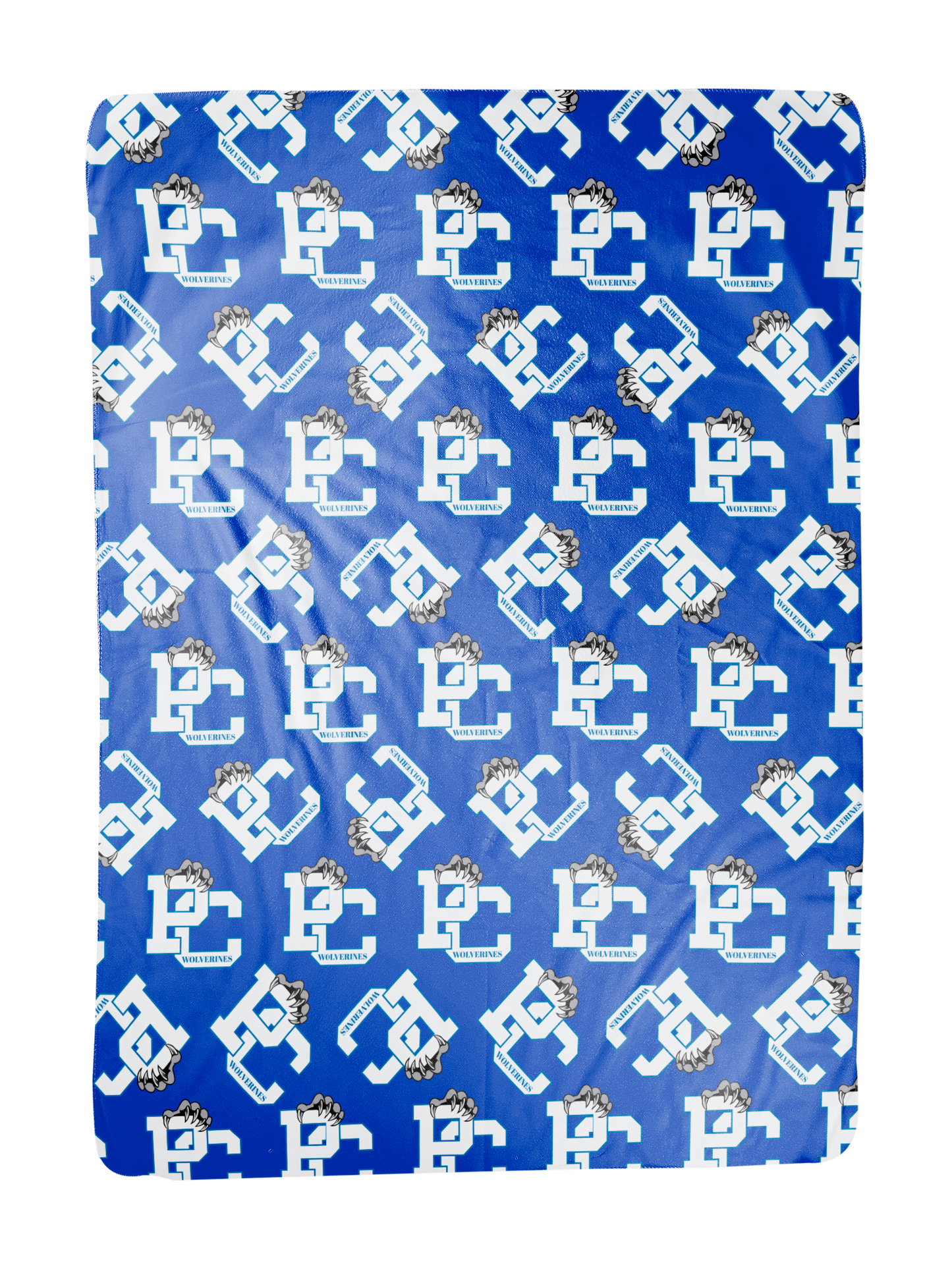 PC Wolverines Claw Logo Pattern, White on Blue 60"x80" Sherpa Fleece Blanket