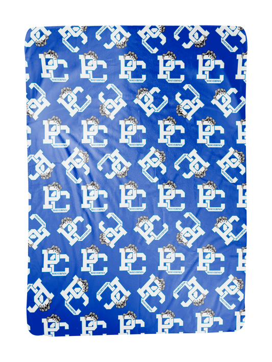 PC Wolverines Claw Logo Pattern, White on Blue 60"x80" Sherpa Fleece Blanket
