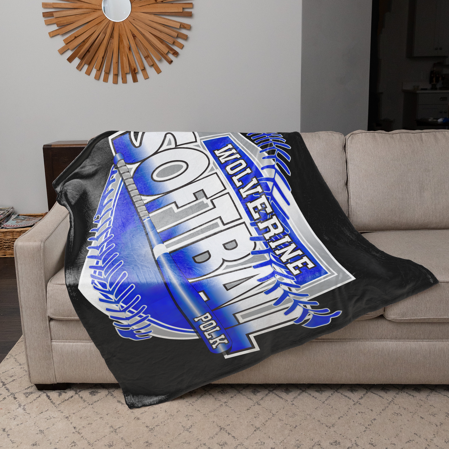 Polk Wolverines Softball Shield Logo in Silver 50"x60" Fleece Blanket