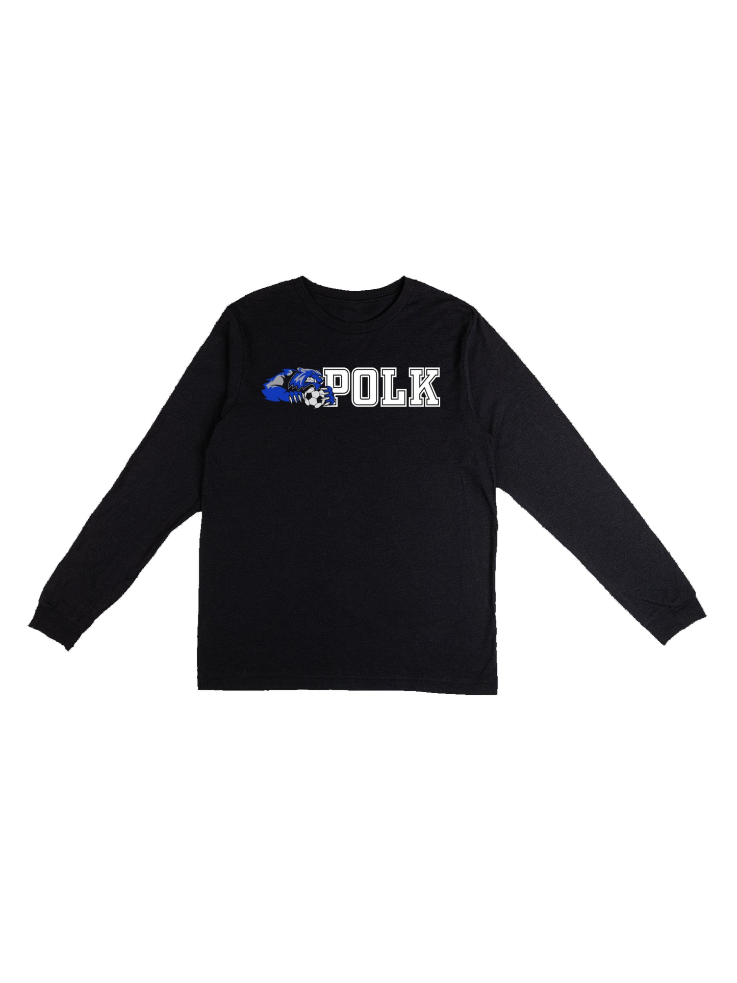 Polk County Wolverine with Soccer Ball White Logo Jersey Long Sleeve T-shirt