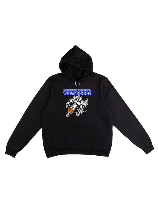 PCHS Wolverines Basketball Mascot with Ball Fleece Pullover Hoodie