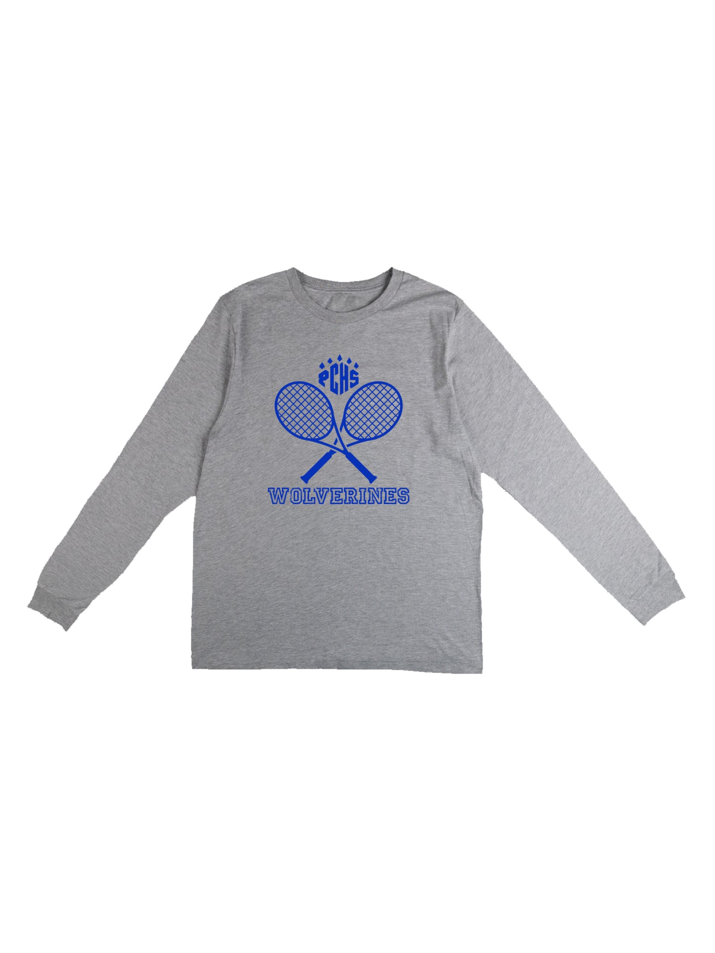 PCHS Wolverines Tennis Crossed Rackets, Blue Long Sleeve T-shirt