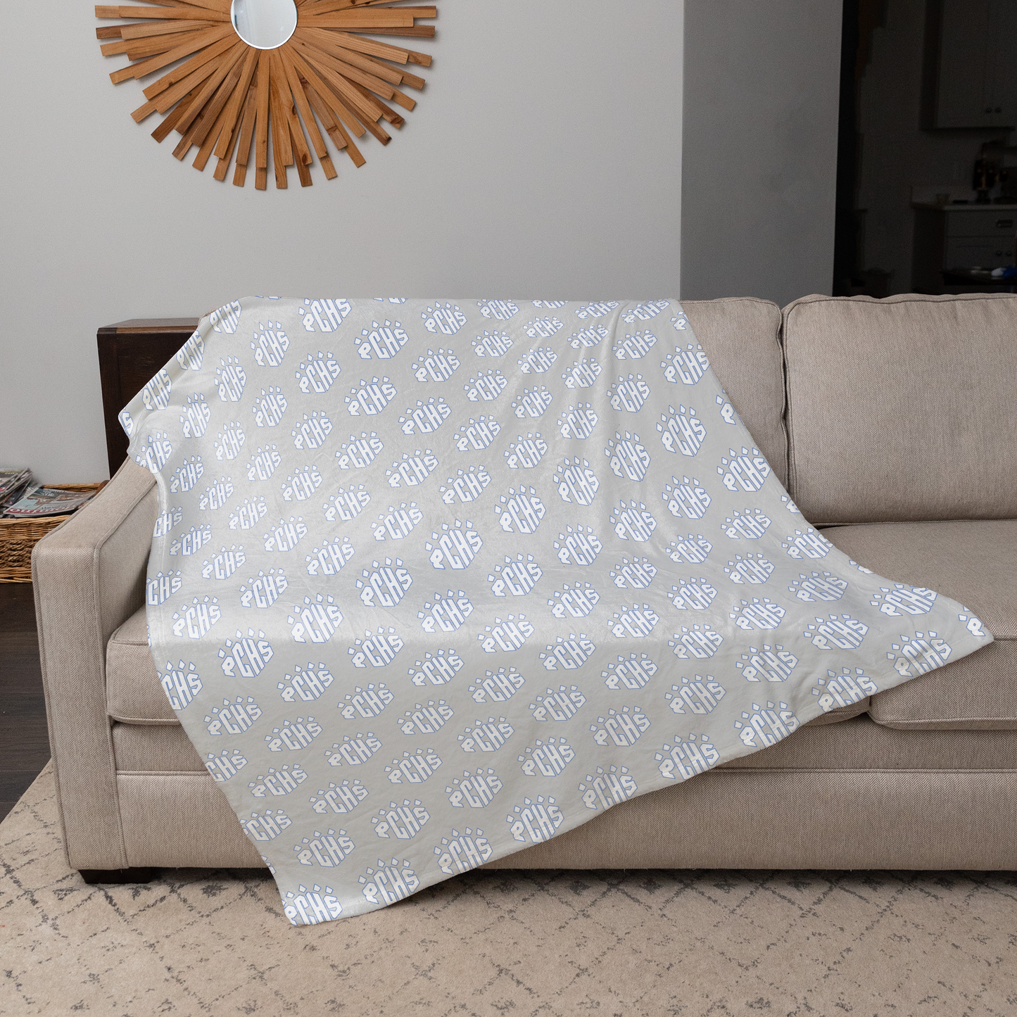 PCHS Paw Logo Pattern, White 50"x60" Fleece Blanket