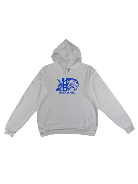 Polk County Track & Field Wolverine Head And Shoe Logo, Blue Fleece Pullover Hoodie