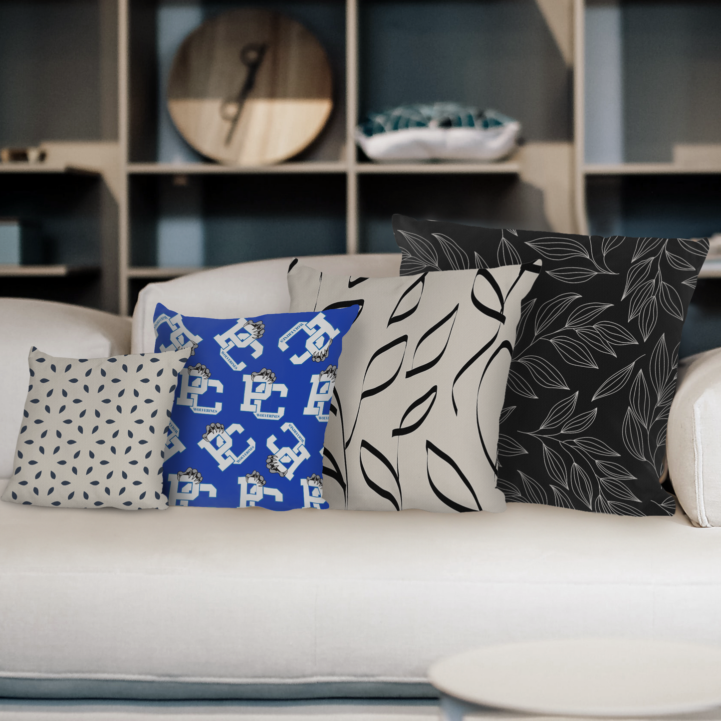 PC Wolverines Claw Logo Pattern on Blue Throw Pillows
