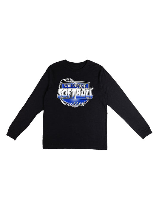 Polk County Wolverines Shield in Black Logo Softball Long Sleeve T-shirt