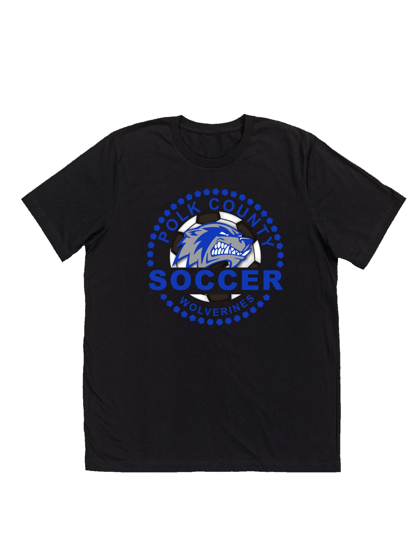 Polk County Wolverine Soccer Blue Logo Short Sleeve T-shirt
