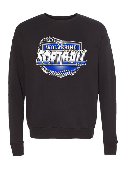 Polk County Wolverines Shield in Black Logo Softball Fleece Sweatshirt