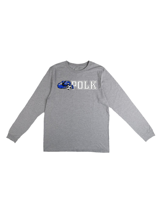 Polk County Wolverine with Soccer Ball White Logo Jersey Long Sleeve T-shirt