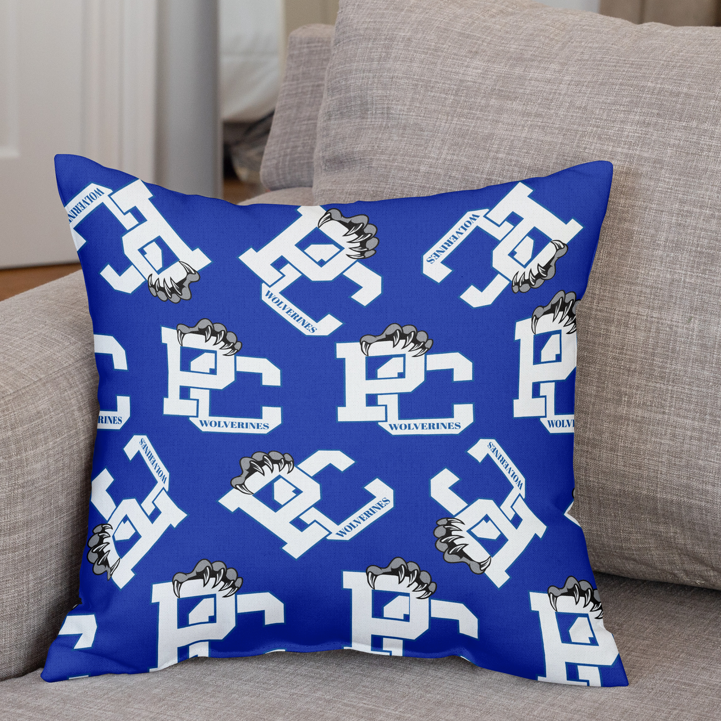 PC Wolverines Claw Logo Pattern on Blue Throw Pillows