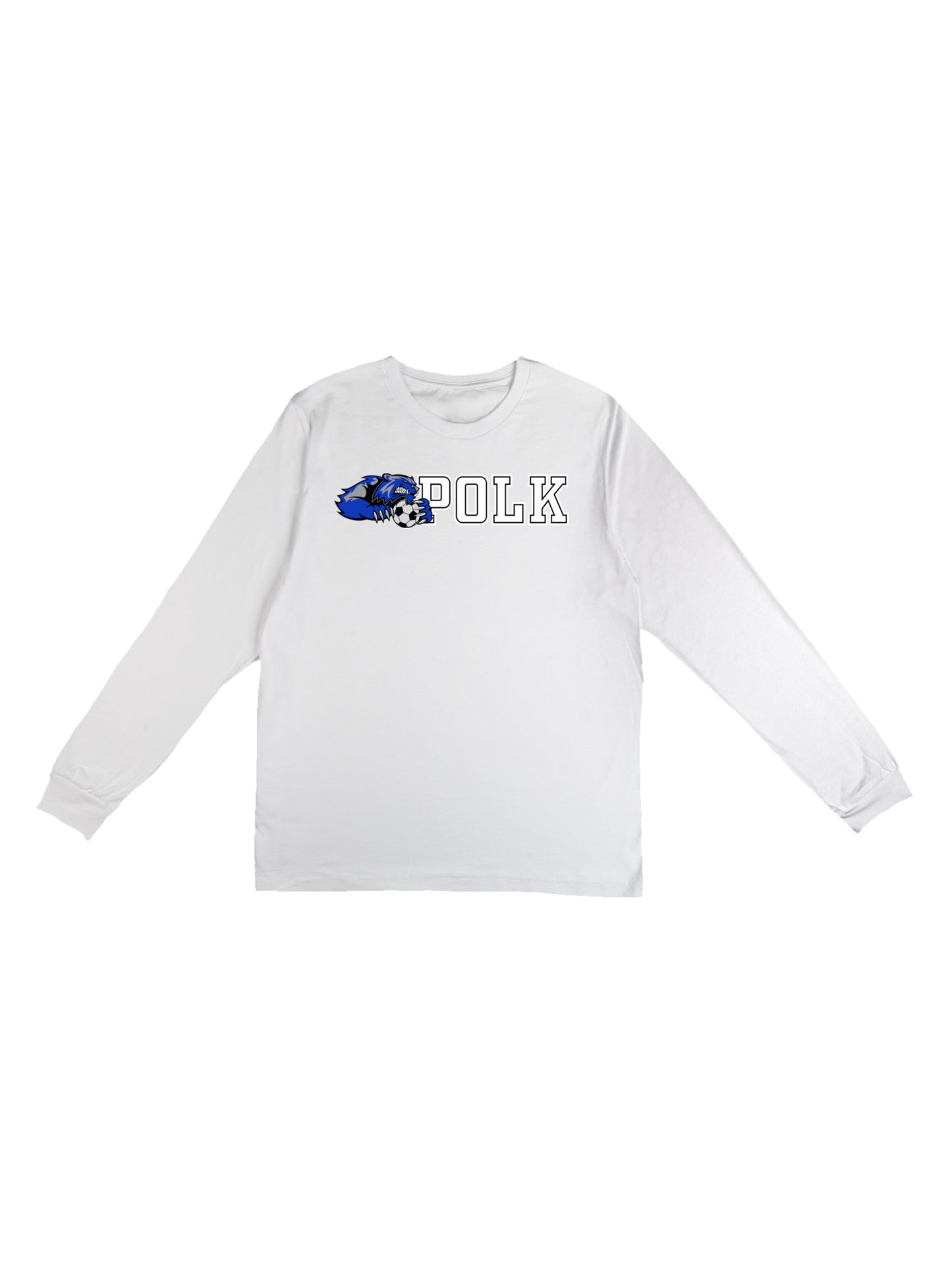 Polk County Wolverine with Soccer Ball White Logo Jersey Long Sleeve T-shirt