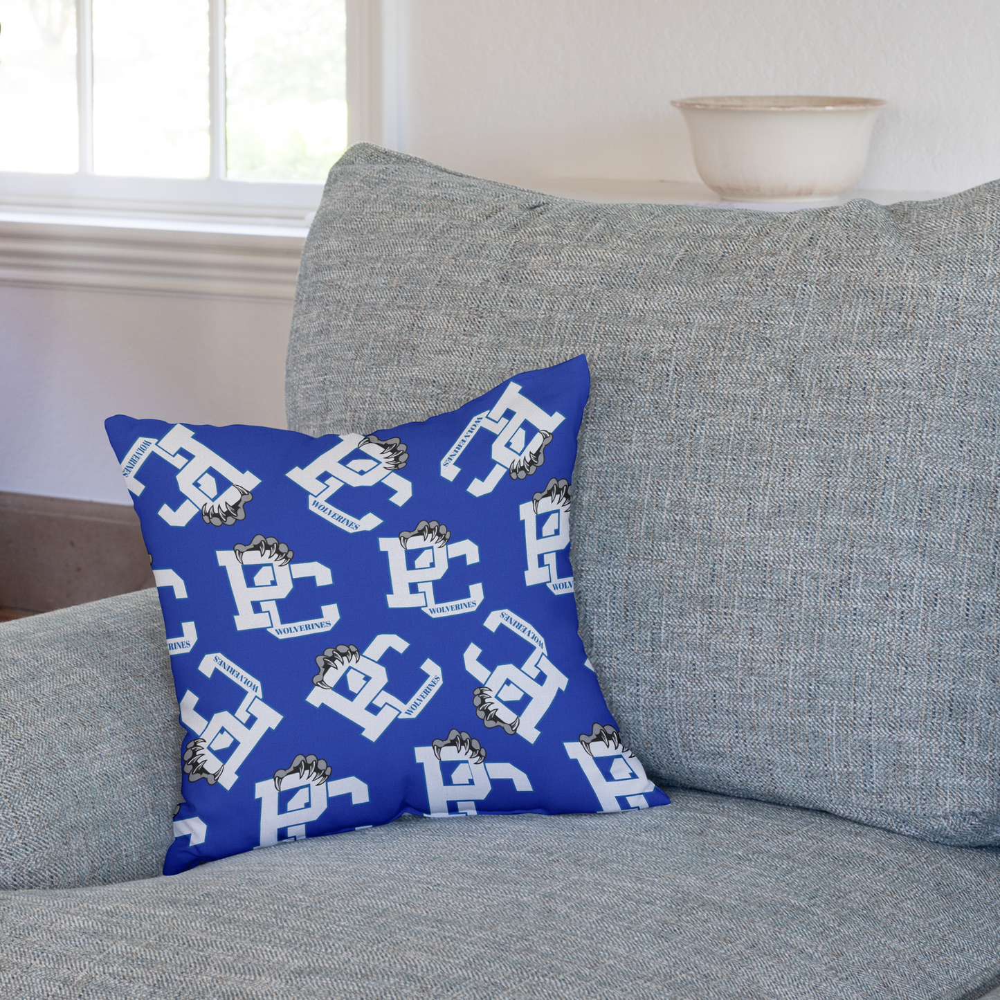 PC Wolverines Claw Logo Pattern on Blue Throw Pillows