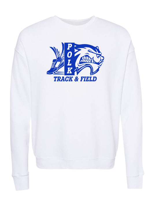 Polk County Track & Field Wolverine Head And Shoe Logo, Blue Fleece Sweatshirt
