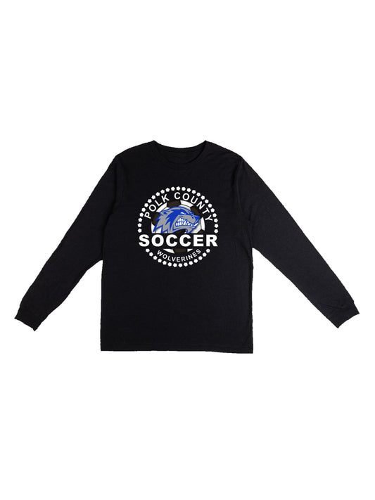 Polk County Wolverines Soccer White Logo Long Sleeve T-shirt
