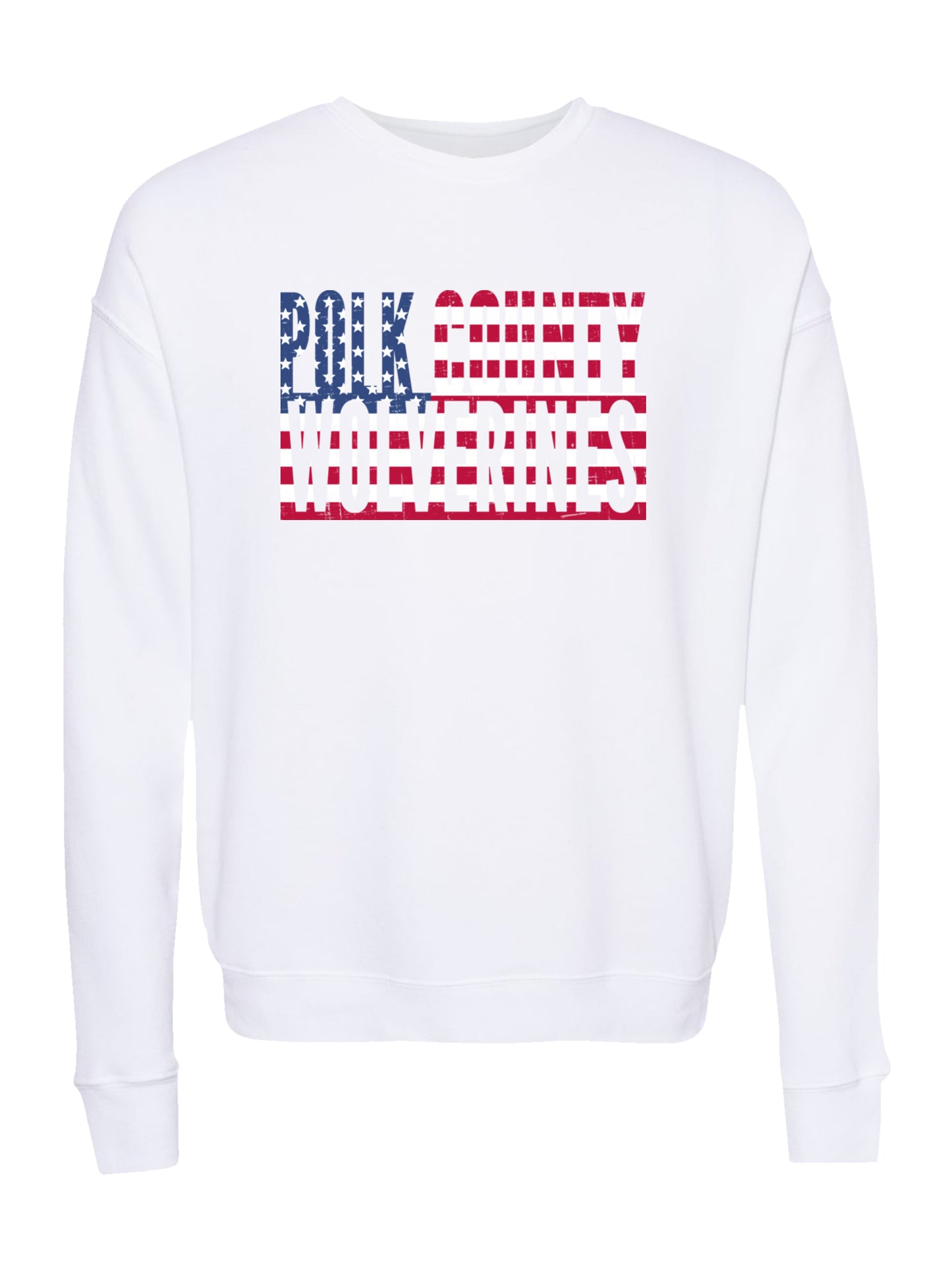 Polk County Wolverines US Flag Design with Unisex Sponge Fleece Drop Shoulder Sweatshirt