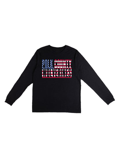 Polk County Wolverines US Flag Design with Men Jersey Long Sleeve Tee