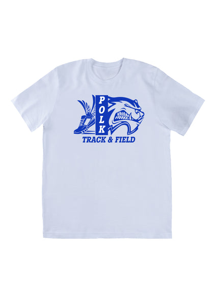 Polk County Track & Field Wolverine Head And Shoe Logo, Blue Short Sleeve T-shirt