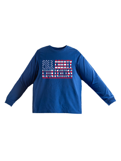 Polk County Wolverines US Flag Design with Men Jersey Long Sleeve Tee