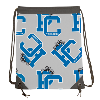 PC Wolverines Claw Logo Pattern, Blue Drawstring Gymbag