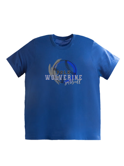 Polk County Wolverines Softball Black Stitch Short Sleeve T-shirt