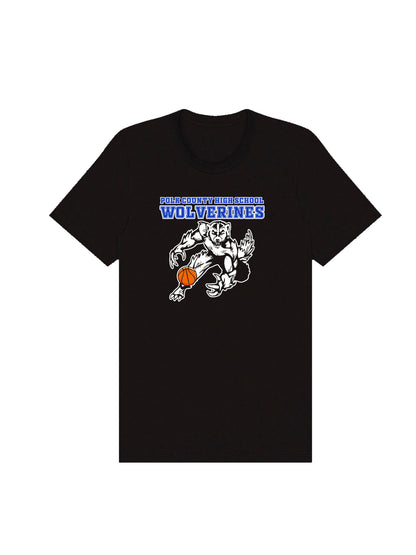 PCHS Wolverines Basketball Mascot with Ball Design Short Sleeve T-shirt