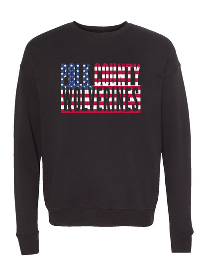 Polk County Wolverines US Flag Design with Unisex Sponge Fleece Drop Shoulder Sweatshirt