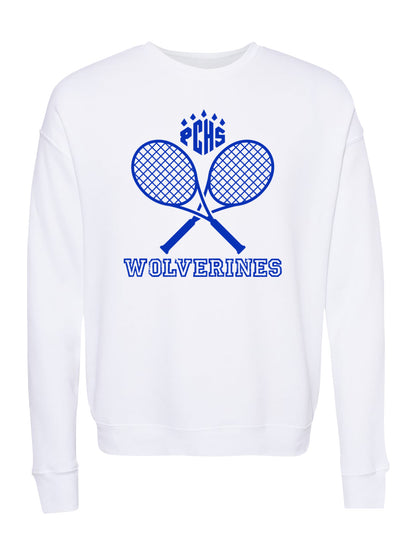 PCHS Wolverines Tennis Crossed Rackets, Blue Fleece Sweatshirt
