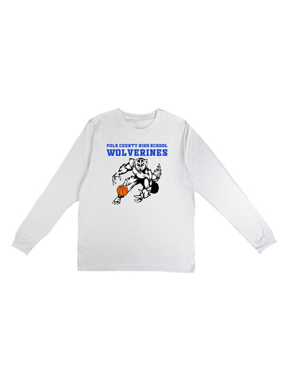 PCHS Wolverines Basketball Mascot with Ball Design with Men Jersey Long Sleeve Tee