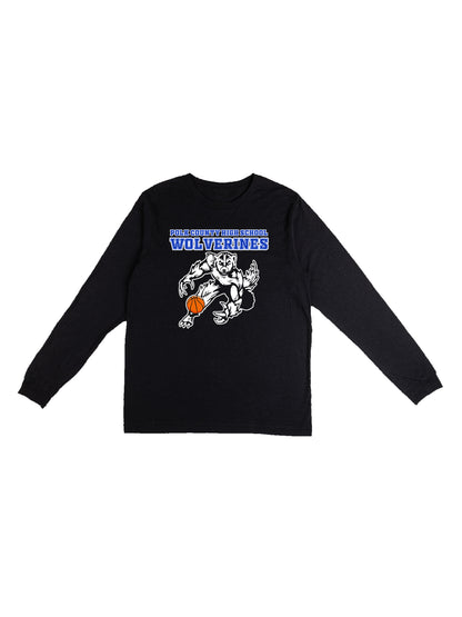 PCHS Wolverines Basketball Mascot with Ball Design with Men Jersey Long Sleeve Tee
