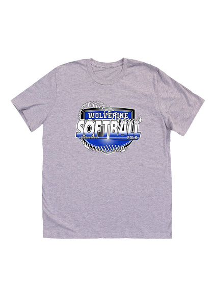 Polk County Wolverines Softball Shield Logo in Black Short Sleeve T-shirt