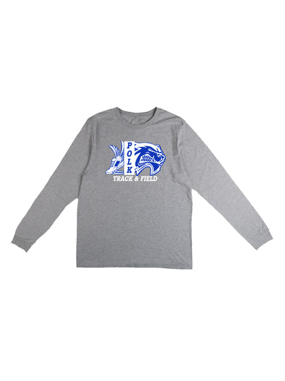 Polk County Track & Field Wolverine Head And Shoe Logo, White Long Sleeve T-shirt