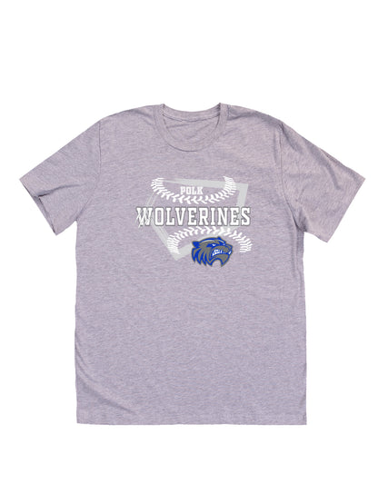Polk County Schools Wolverines Homeplate White Logo Short Sleeve T-shirt