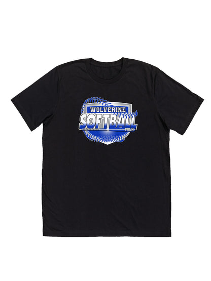 Polk County Wolverines Shield Logo Softball Short Sleeve T-shirt