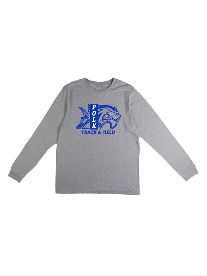 Polk County Track & Field Wolverine Head And Shoe Logo, Blue Long Sleeve T-shirt