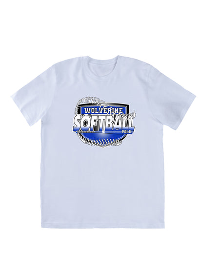 Polk County Wolverines Softball Shield Logo in Black Short Sleeve T-shirt