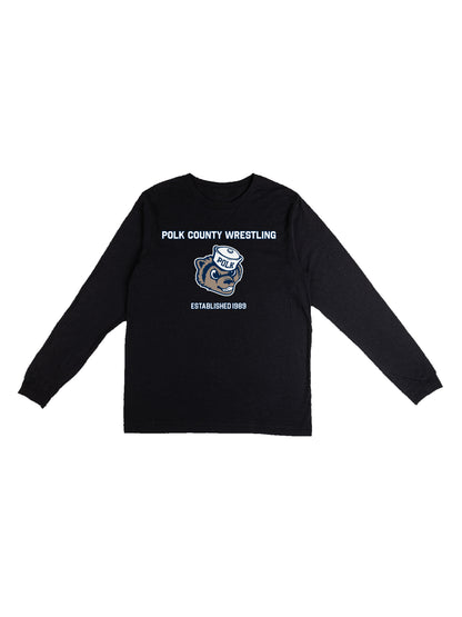Polk County Wrestling with Mascot Design Long Sleeve T-shirt