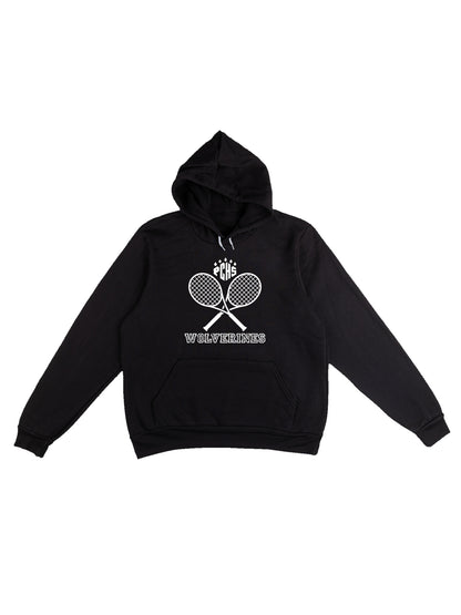 PCHS Wolverines Tennis Crossed Rackets, White Fleece Pullover Hoodie