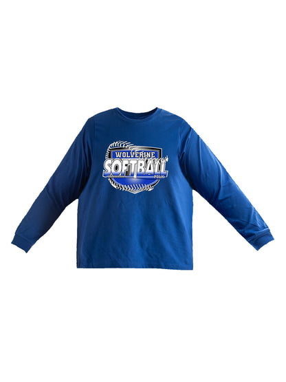 Polk County Wolverines Shield in Black Logo Softball Long Sleeve T-shirt