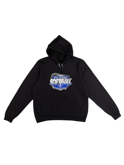 Polk County Wolverines Shield Logo in Black Softball Fleece Pullover Hoodie