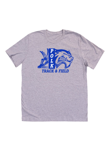 Polk County Track & Field Wolverine Head And Shoe Logo, Blue Short Sleeve T-shirt